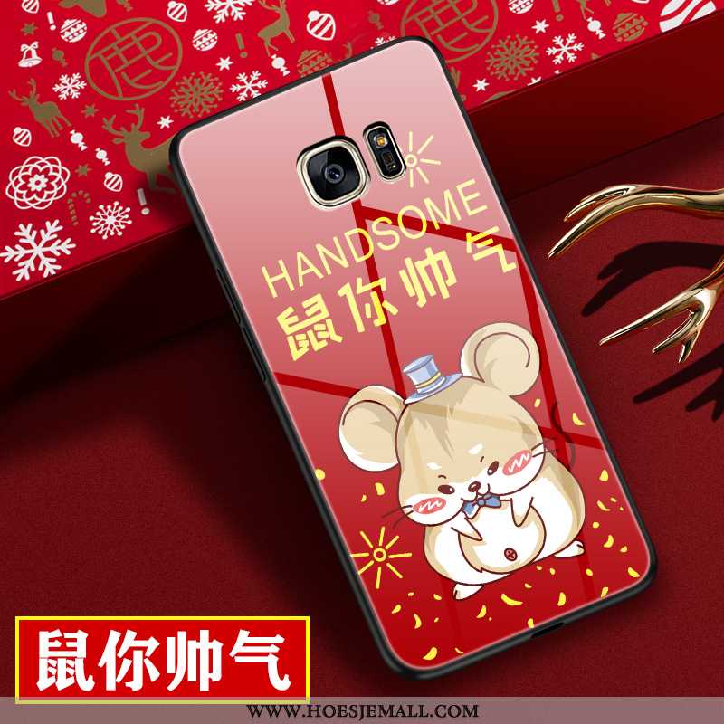 Hoes Samsung Galaxy S7 Edge Bescherming Glas Hoesje Ster Spotprent Chinese Stijl Dun Rood