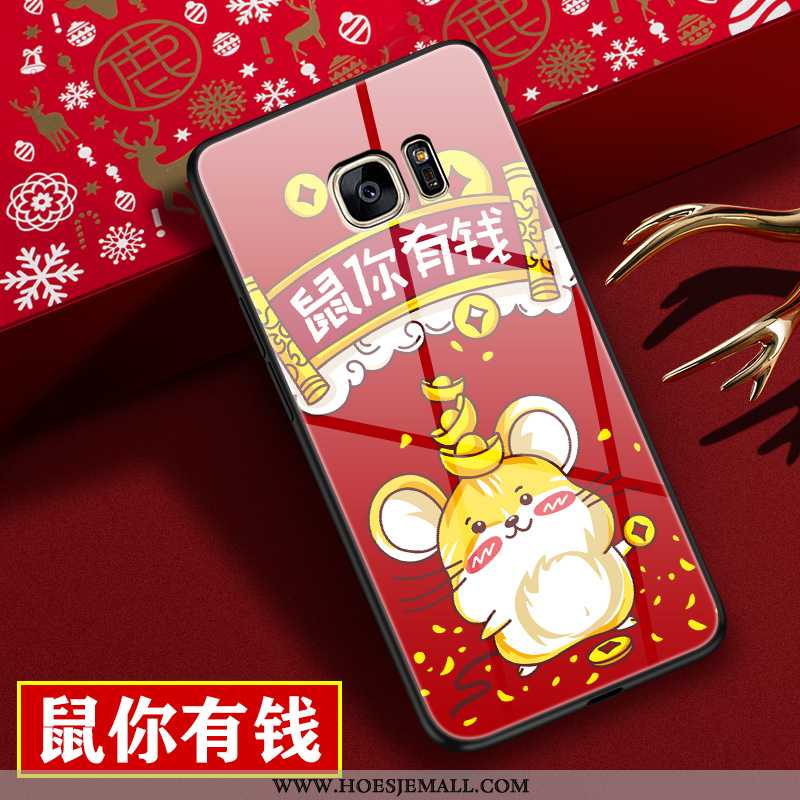 Hoes Samsung Galaxy S7 Edge Bescherming Glas Hoesje Ster Spotprent Chinese Stijl Dun Rood