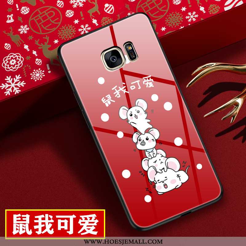 Hoes Samsung Galaxy S7 Edge Bescherming Glas Hoesje Ster Spotprent Chinese Stijl Dun Rood