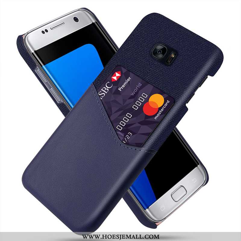 Hoesje Samsung Galaxy S7 Leren Patroon Kaart Doek Bescherming Donkerblauw Donkerblauwe