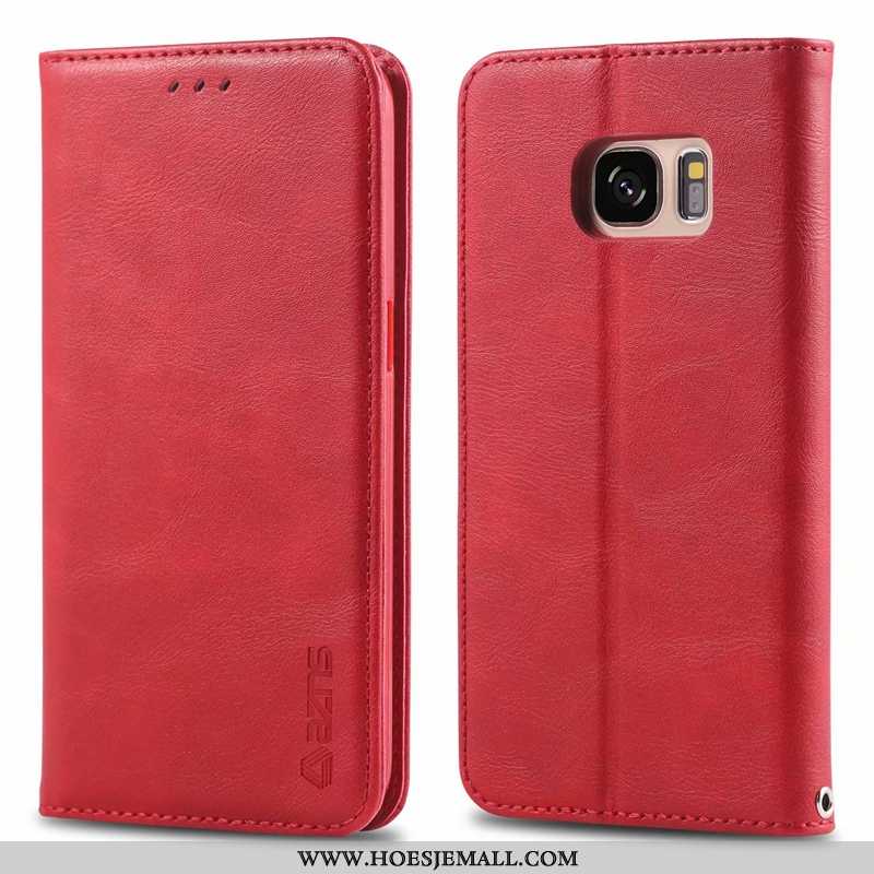 Hoes Samsung Galaxy S7 Zacht Bescherming Clamshell Ster Leren Hoesje High End Rood