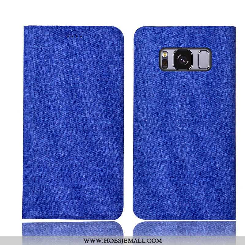 Hoes Samsung Galaxy S8+ Leren Hoesje Bescherming Katoen En Linnen Folio Anti-fall Blauw Blauwe