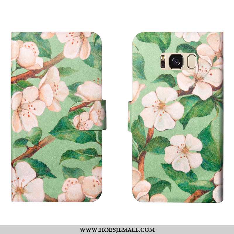 Hoes Samsung Galaxy S8+ Leren Hoesje Persoonlijk Nieuw Trend Groen Bloemen