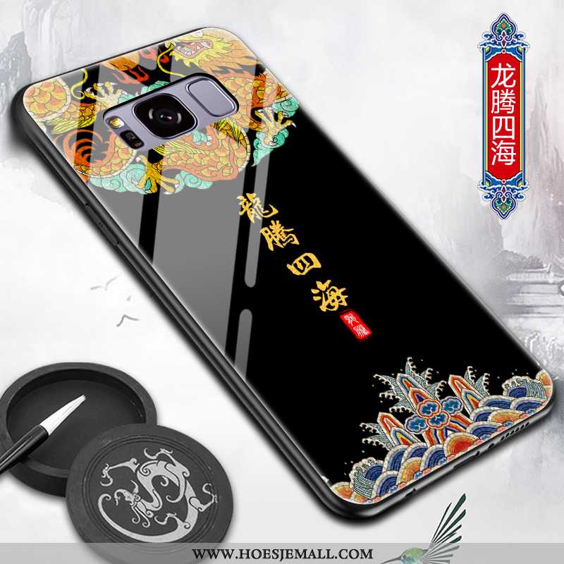 Hoesje Samsung Galaxy S8+ Siliconen Bescherming Hard Dun Glas Zacht Chinese Stijl Zwarte