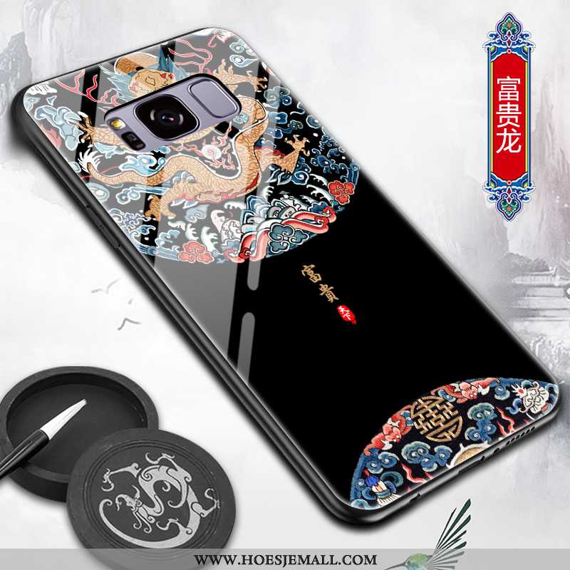 Hoesje Samsung Galaxy S8+ Siliconen Bescherming Hard Dun Glas Zacht Chinese Stijl Zwarte