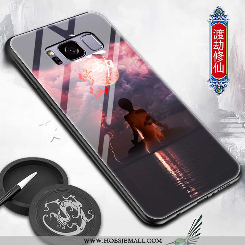 Hoesje Samsung Galaxy S8+ Siliconen Bescherming Hard Dun Glas Zacht Chinese Stijl Zwarte