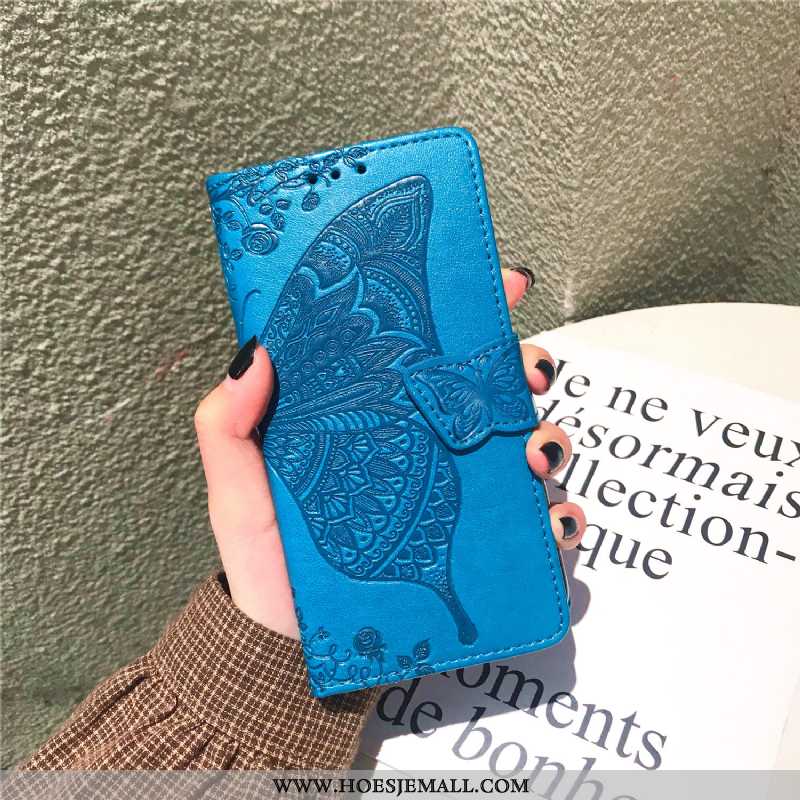 Hoesje Samsung Galaxy S8+ Leren Bescherming Ster Mobiele Telefoon Bloemen Blauw Hoes Blauwe