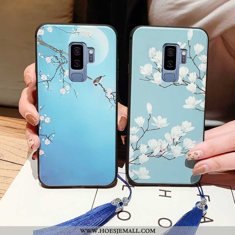 Hoes Samsung Galaxy S9+ Bescherming Reliëf Siliconen Blauw Kwasten Ster Blauwe