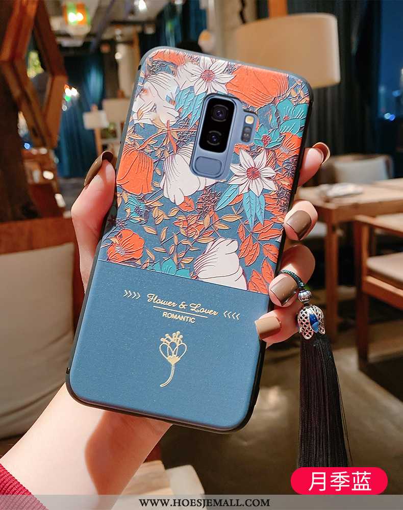 Hoes Samsung Galaxy S9+ Bescherming Reliëf Siliconen Blauw Kwasten Ster Blauwe