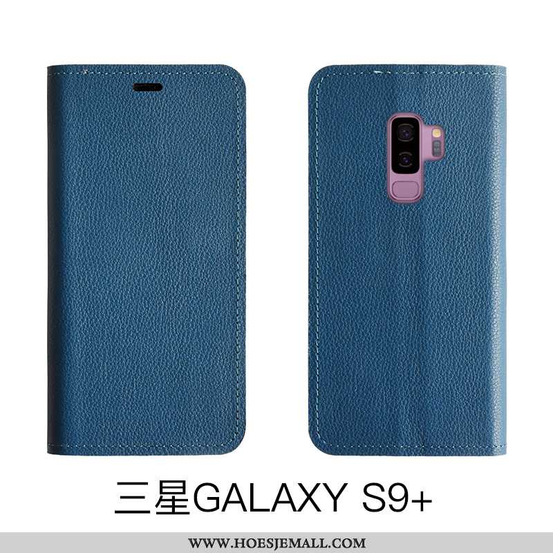 Hoesje Samsung Galaxy S9+ Leren Echt Leer Mobiele Telefoon Ster Hoes All Inclusive Blauw Blauwe