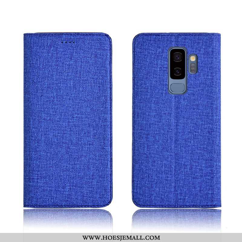 Hoesje Samsung Galaxy S9+ Katoen En Linnen Leren Ster Mobiele Telefoon Siliconen Clamshell Blauwe