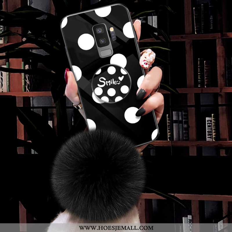 Hoes Samsung Galaxy S9+ Vintage Glas Hoesje Nieuw Pluche Pompom Groen