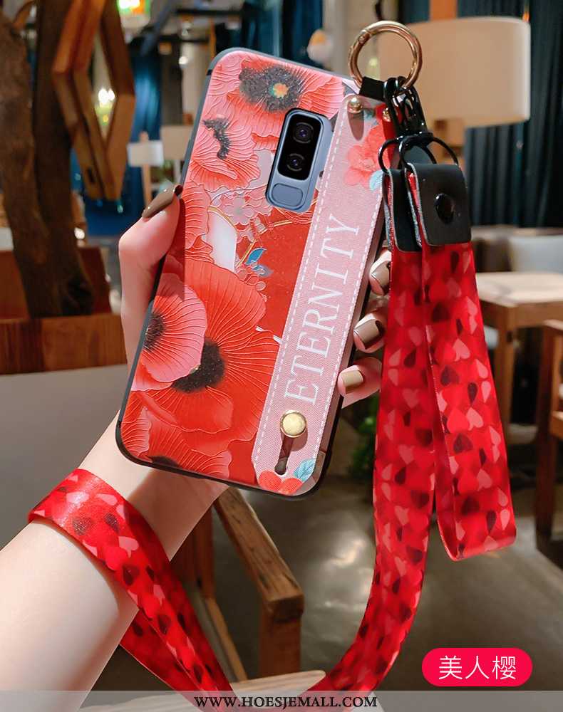 Hoes Samsung Galaxy S9+ Reliëf Opknoping Nek Ster Siliconen All Inclusive Vintage Rood