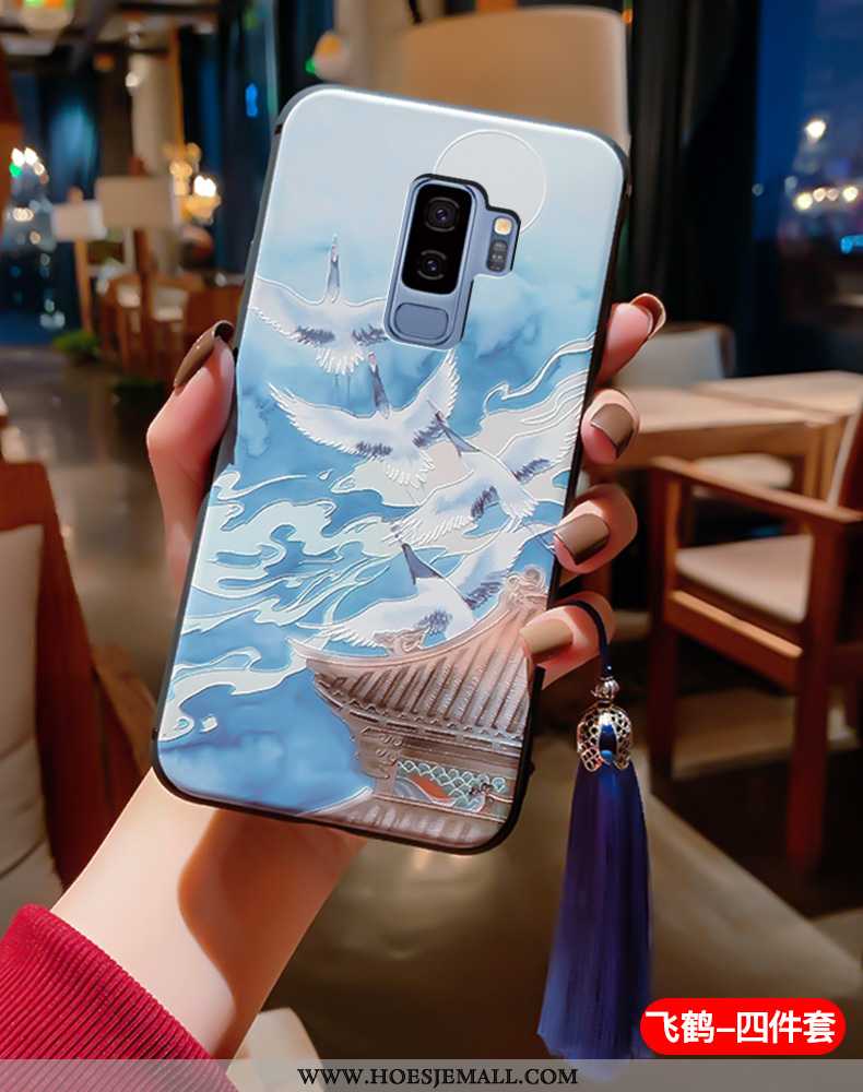 Hoesje Samsung Galaxy S9+ Zacht Siliconen Super Reliëf Kwasten Hoes Blauwe