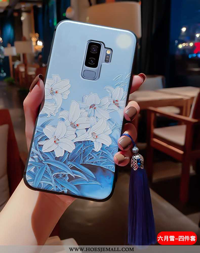 Hoesje Samsung Galaxy S9+ Zacht Siliconen Super Reliëf Kwasten Hoes Blauwe