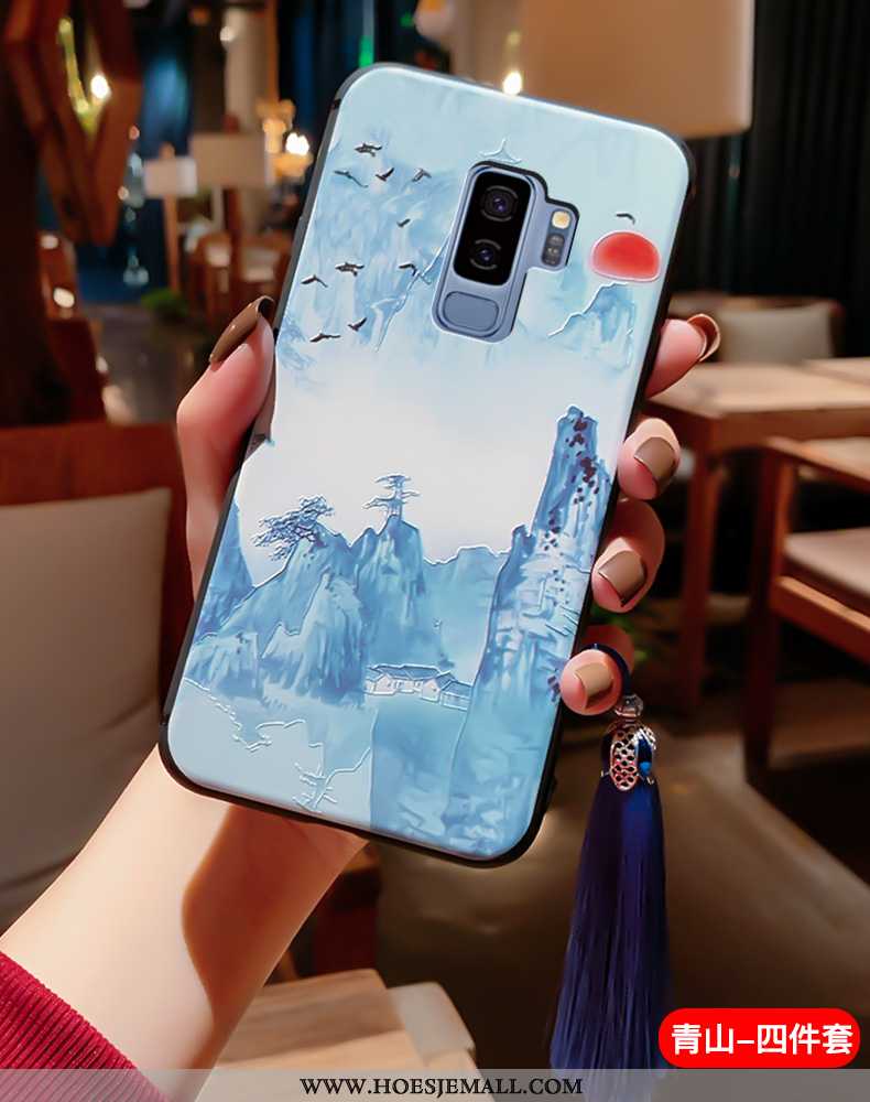 Hoesje Samsung Galaxy S9+ Zacht Siliconen Super Reliëf Kwasten Hoes Blauwe