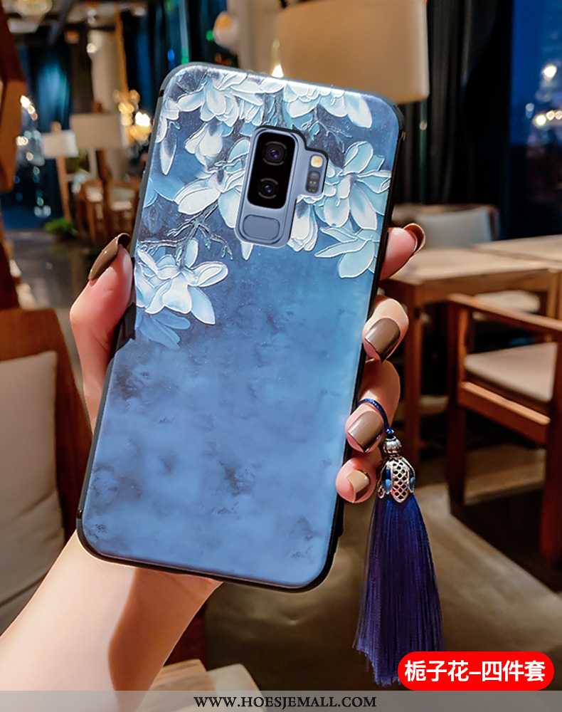 Hoesje Samsung Galaxy S9+ Zacht Siliconen Super Reliëf Kwasten Hoes Blauwe