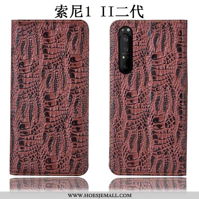 Hoesje Sony Xperia 1 Ii Echt Leer Bescherming Folio Krokodil Mobiele Telefoon Anti-fall Zwarte