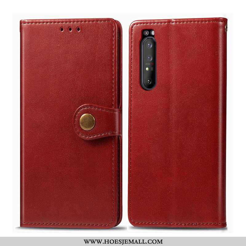 Hoesje Sony Xperia 1 Ii Leren Hanger Folio Bescherming Rood Leer