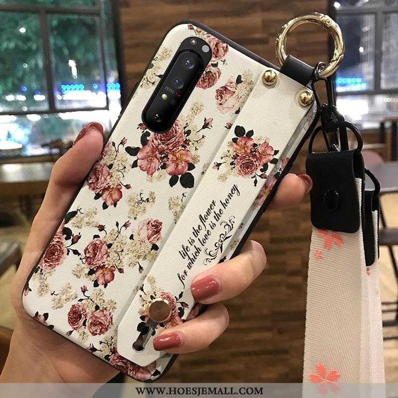 Hoesje Sony Xperia 1 Ii Zacht Bescherming Bloemen Hanger Ondersteuning Scheppend Witte