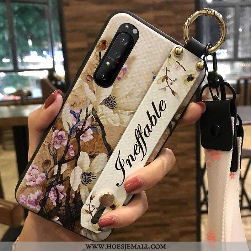 Hoesje Sony Xperia 1 Ii Zacht Bescherming Bloemen Hanger Ondersteuning Scheppend Witte