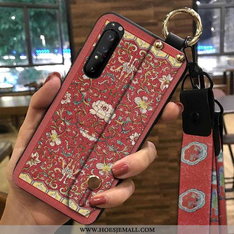 Hoes Sony Xperia 1 Ii Zacht Bescherming Hoesje Vintage Trend Hanger Ondersteuning Groen