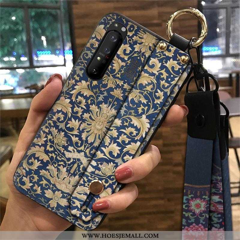 Hoes Sony Xperia 1 Ii Zacht Bescherming Hoesje Vintage Trend Hanger Ondersteuning Groen