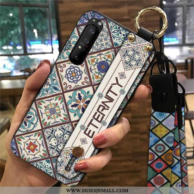 Hoes Sony Xperia 1 Ii Zacht Bescherming Hoesje Vintage Trend Hanger Ondersteuning Groen