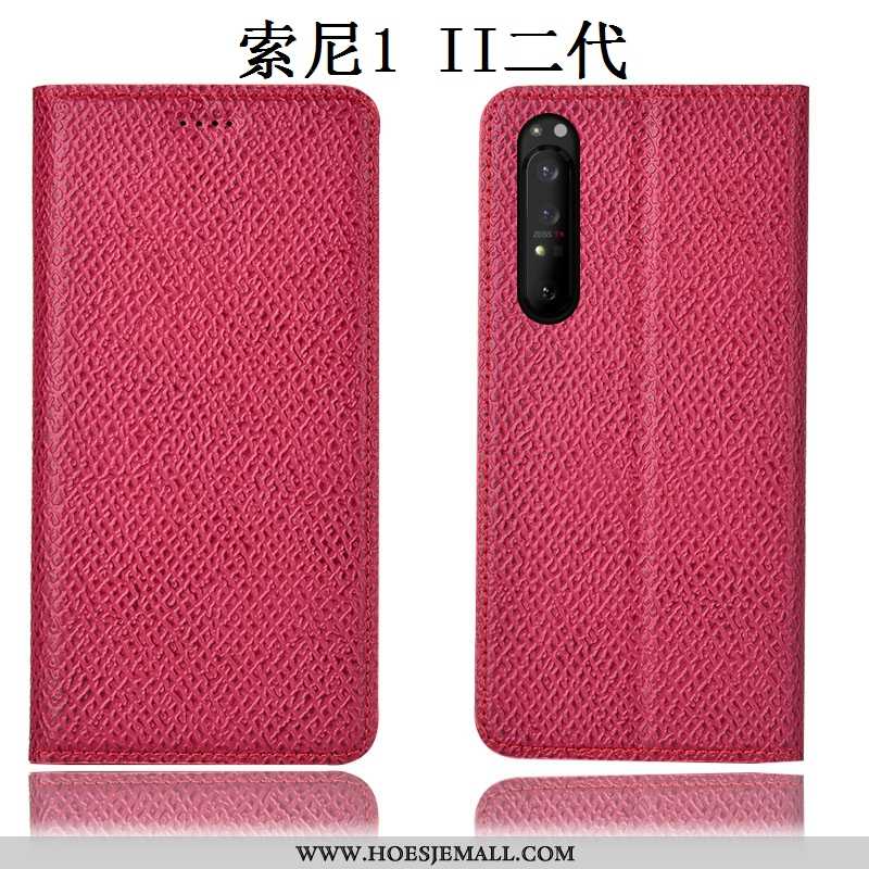 Hoesje Sony Xperia 1 Ii Bescherming Echt Leer Patroon Zwart Folio Anti-fall Hoes Zwarte