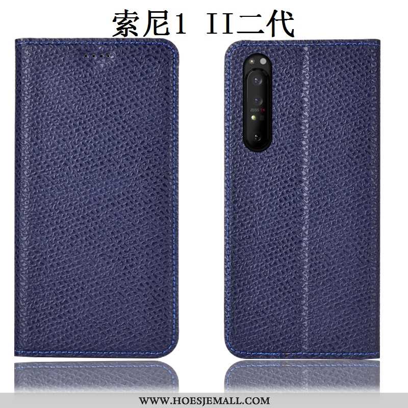 Hoesje Sony Xperia 1 Ii Bescherming Echt Leer Patroon Zwart Folio Anti-fall Hoes Zwarte