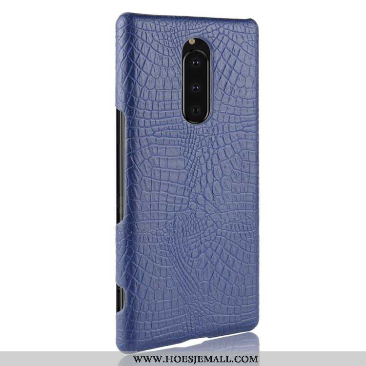 Hoesje Sony Xperia 1 Bescherming Leer Hard Kwaliteit Anti-fall Donkerblauw Patroon Donkerblauwe