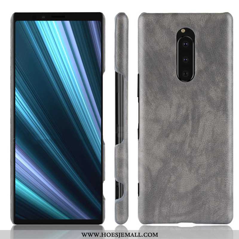 Hoes Sony Xperia 1 Bescherming Leer Patroon Zwart Kwaliteit Hard Zwarte