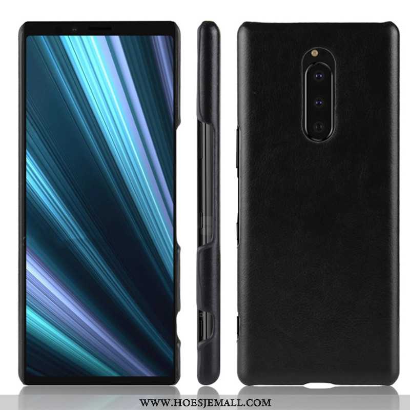 Hoes Sony Xperia 1 Bescherming Leer Patroon Zwart Kwaliteit Hard Zwarte