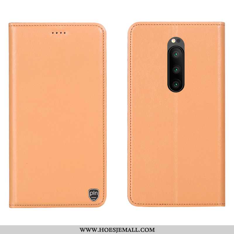 Hoes Sony Xperia 1 Patroon Bescherming Geel Leren Hoesje Anti-fall Mobiele Telefoon Folio