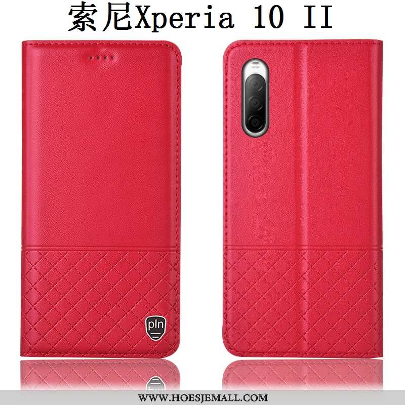 Hoesje Sony Xperia 10 Ii Bescherming Echt Leer Mobiele Telefoon Hoes Folio Anti-fall Bruin