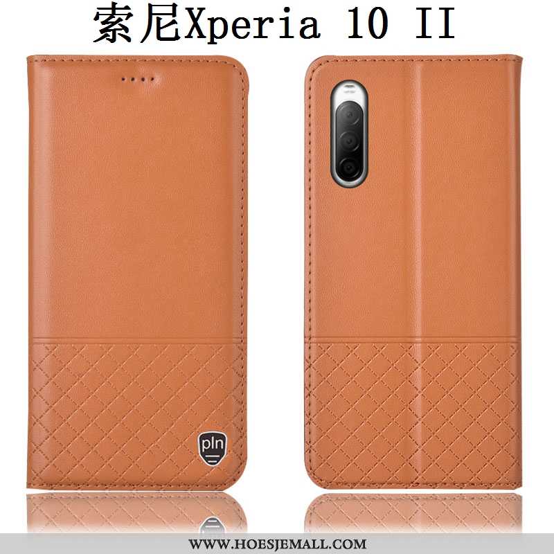 Hoesje Sony Xperia 10 Ii Bescherming Echt Leer Mobiele Telefoon Hoes Folio Anti-fall Bruin