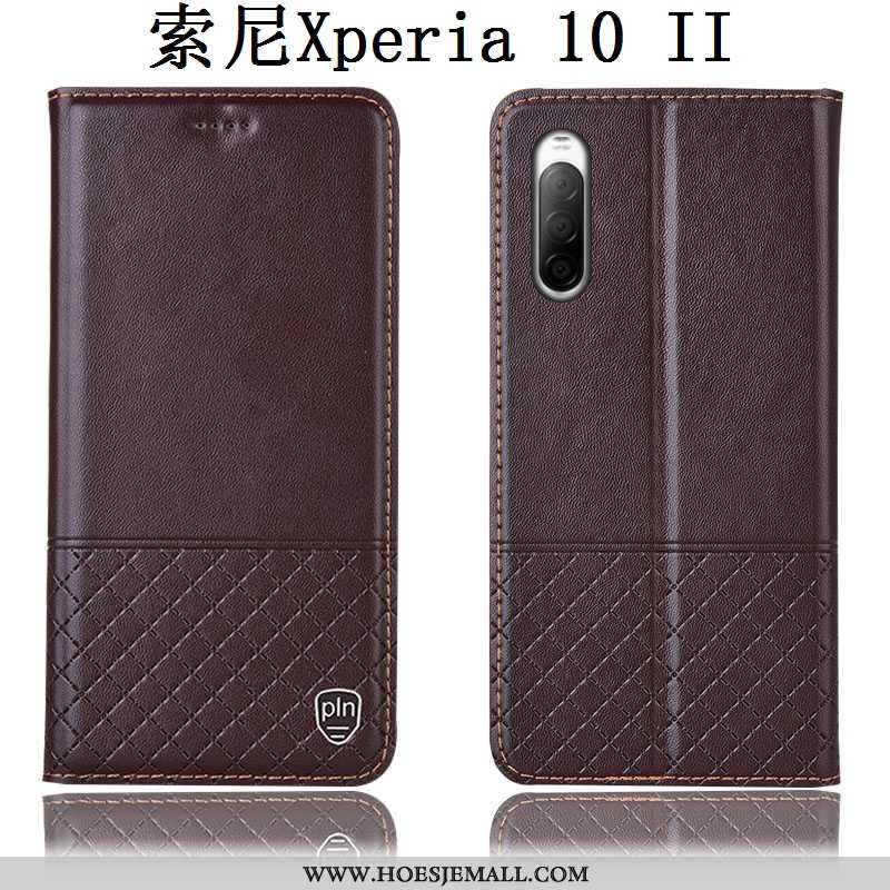 Hoesje Sony Xperia 10 Ii Bescherming Echt Leer Mobiele Telefoon Hoes Folio Anti-fall Bruin