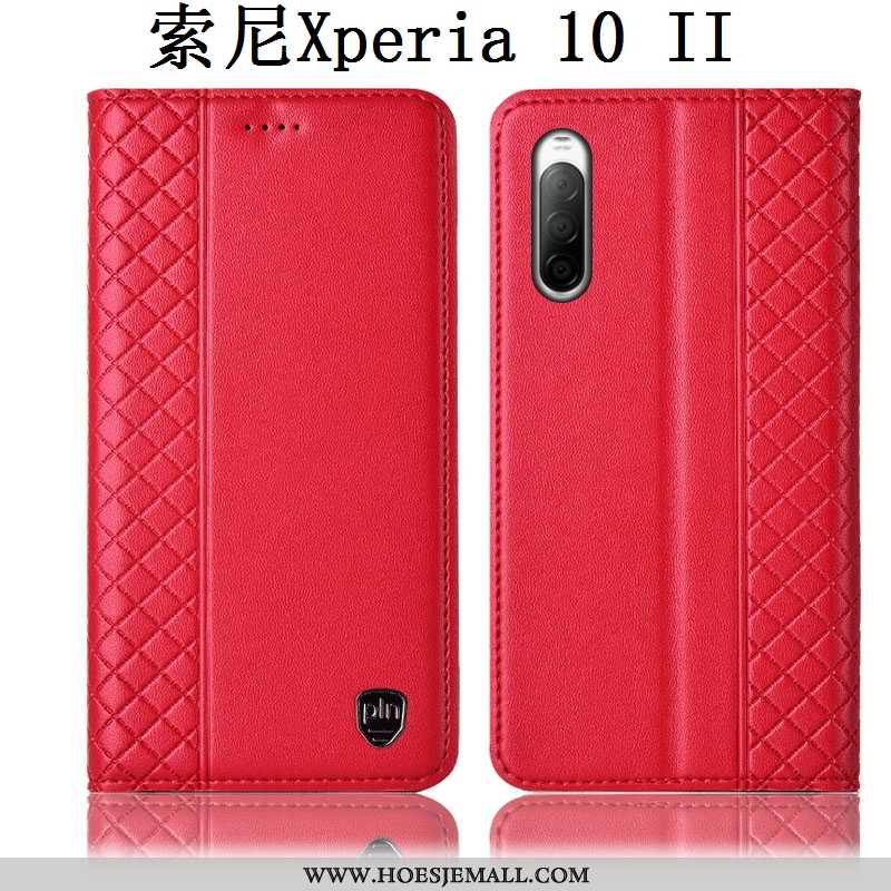 Hoes Sony Xperia 10 Ii Echt Leer Bescherming Anti-fall Rood Hoesje Mobiele Telefoon