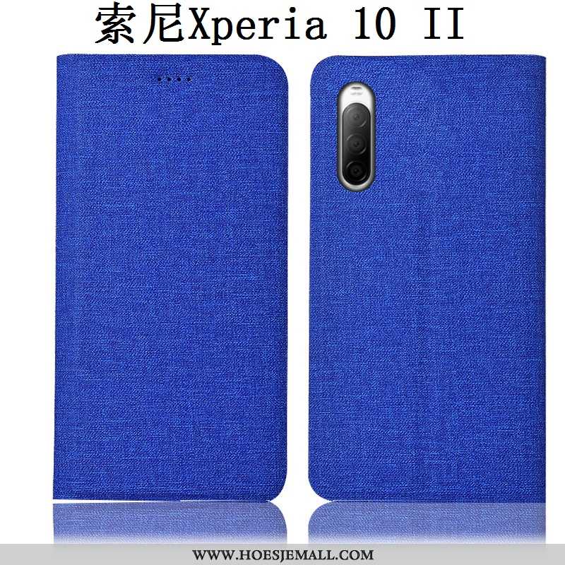 Hoes Sony Xperia 10 Ii Leren Hoesje Bescherming Anti-fall Blauw Katoen En Linnen All Inclusive Blauw