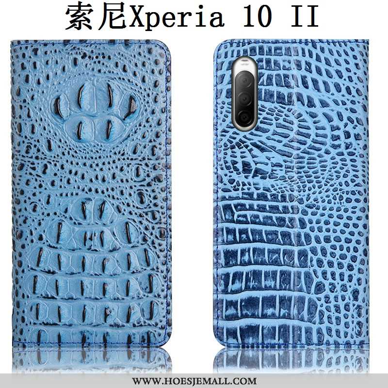 Hoesje Sony Xperia 10 Ii Echt Leer Bescherming Mobiele Telefoon Anti-fall Hoes Folio Blauwe