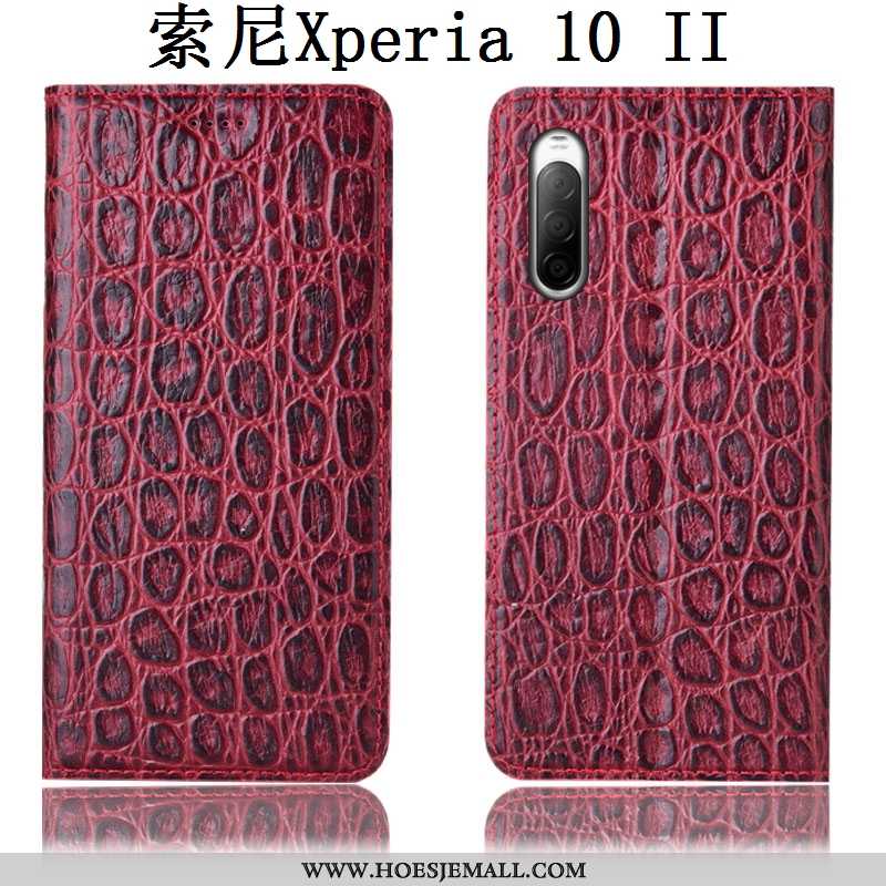 Hoes Sony Xperia 10 Ii Patroon Bescherming Echt Leer Folio Anti-fall Mobiele Telefoon Rood