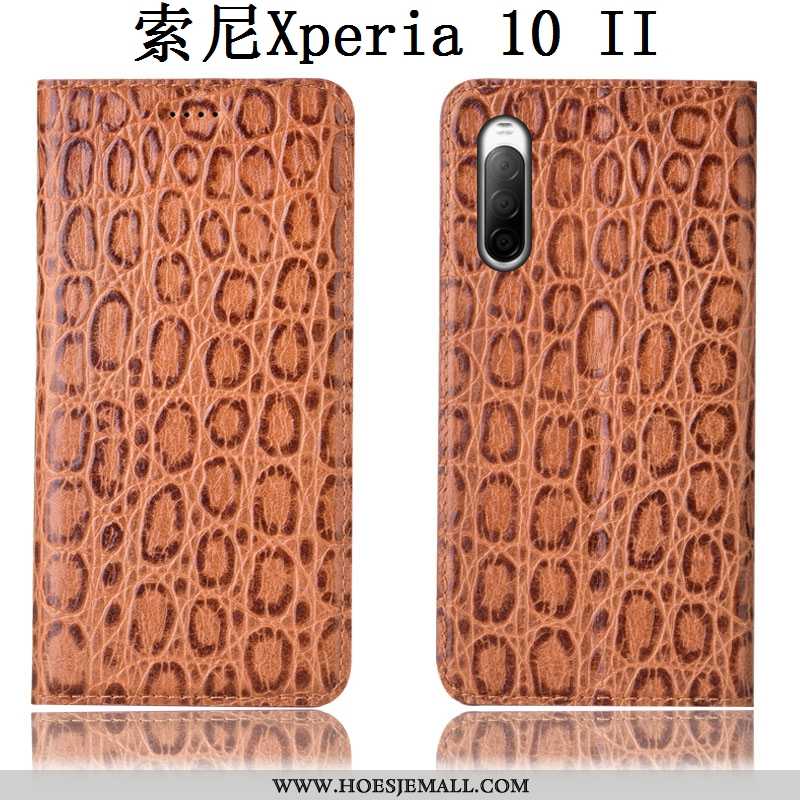 Hoes Sony Xperia 10 Ii Patroon Bescherming Echt Leer Folio Anti-fall Mobiele Telefoon Rood