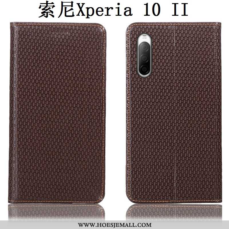 Hoes Sony Xperia 10 Ii Echt Leer Patroon Mobiele Telefoon Anti-fall Hoesje Bruin Bescherming Bruine