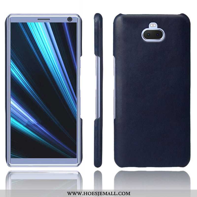 Hoesje Sony Xperia 10 Plus Leer Bescherming Donkerblauw Schrobben Anti-fall Leren Mobiele Telefoon D