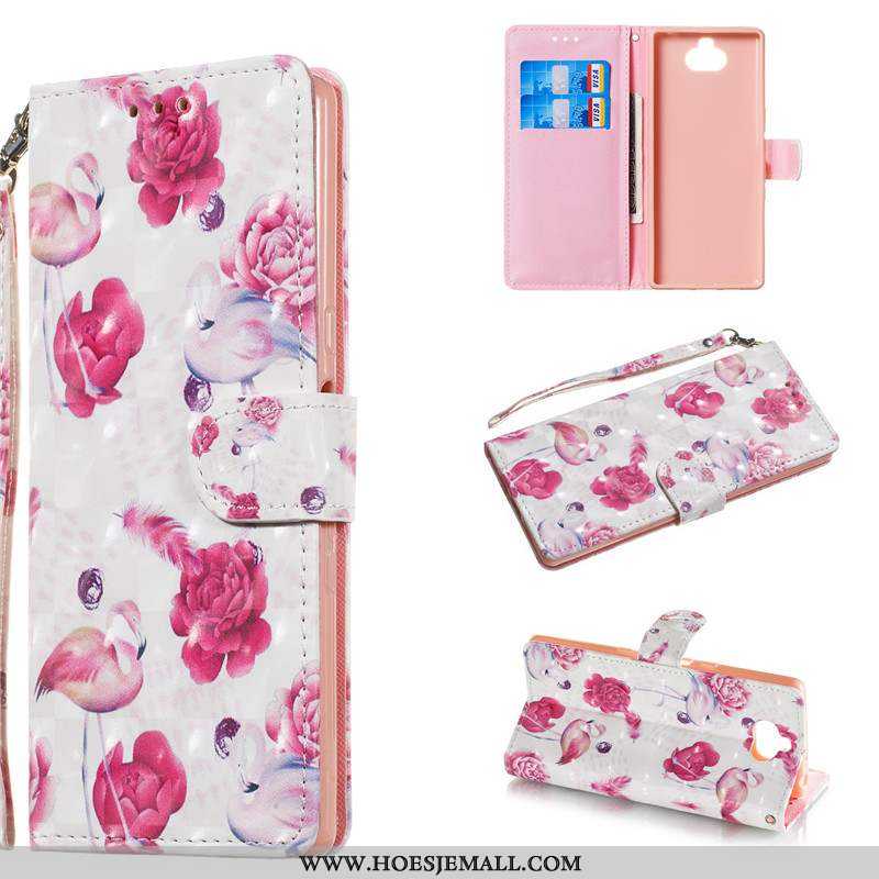 Hoes Sony Xperia 10 Leren Hoesje Mooie Roze Geschilderd Clamshell Mobiele Telefoon