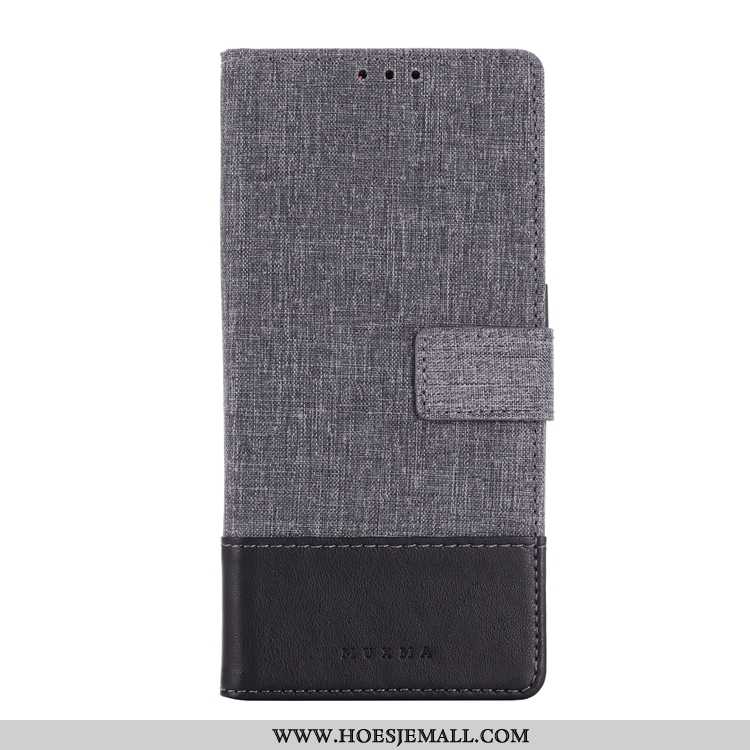 Hoes Sony Xperia 10 Leren Hoesje Grijs Canvas Mobiele Telefoon Folio