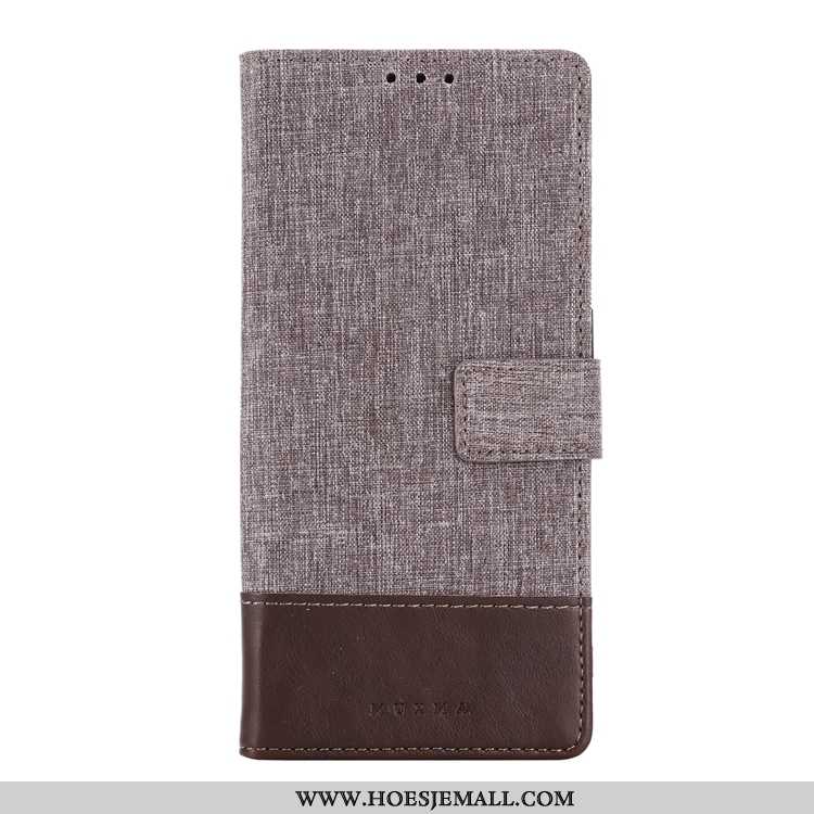 Hoes Sony Xperia 10 Leren Hoesje Grijs Canvas Mobiele Telefoon Folio