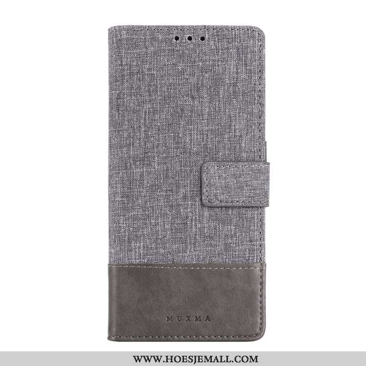 Hoes Sony Xperia 10 Leren Hoesje Grijs Canvas Mobiele Telefoon Folio