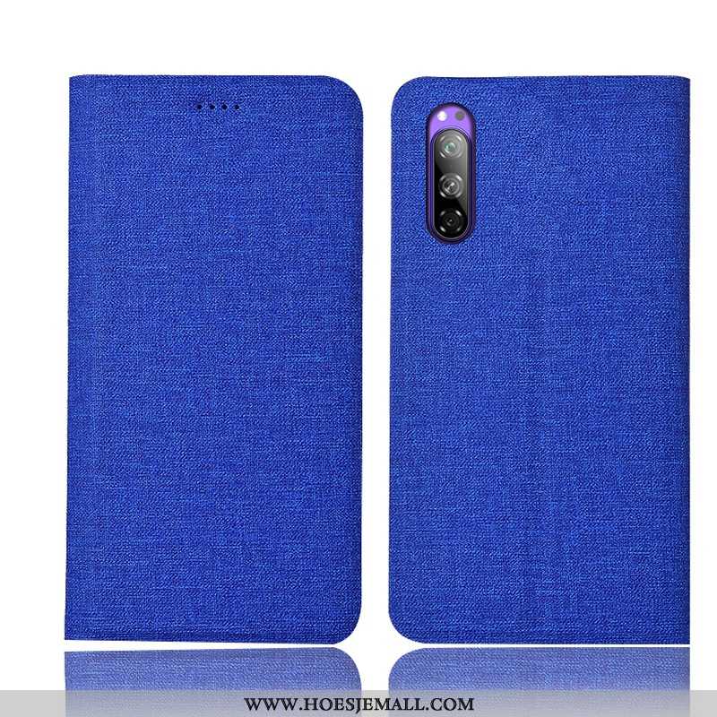 Hoesje Sony Xperia 5 Bescherming Katoen En Linnen Mobiele Telefoon Blauw Folio All Inclusive Blauwe