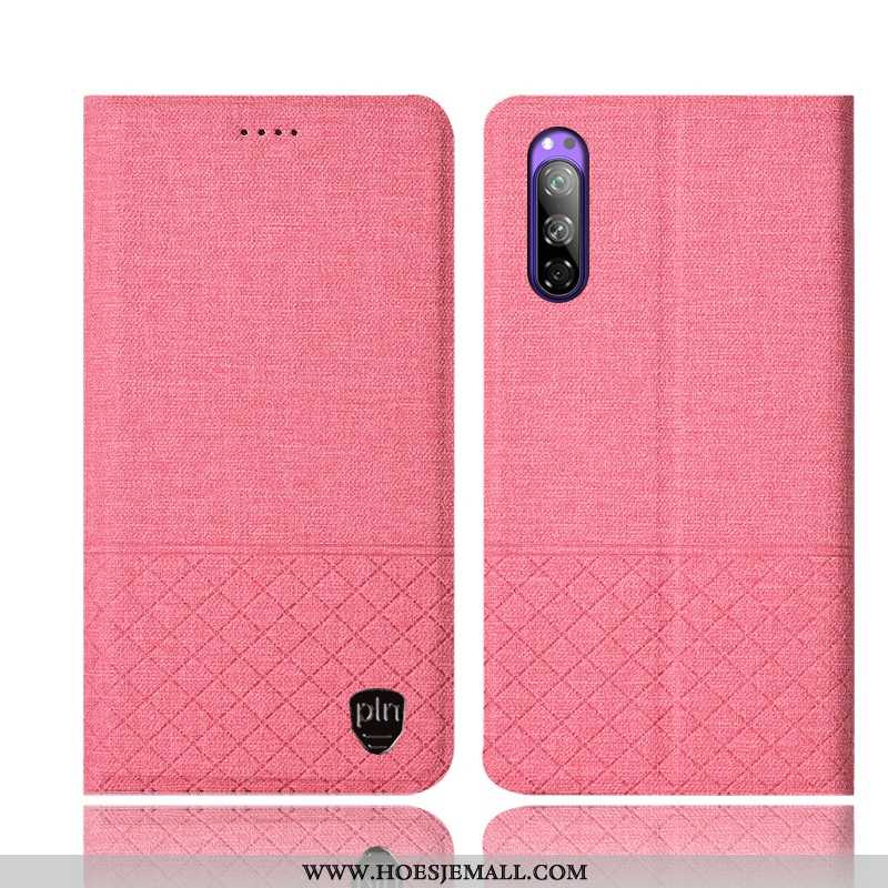 Hoes Sony Xperia 5 Leer Bescherming Katoen En Linnen Hoesje Anti-fall Roze All Inclusive